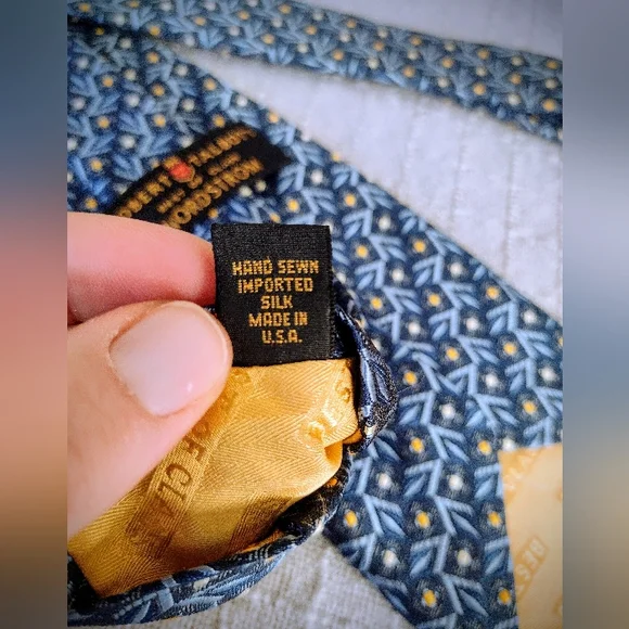 90's Vintage Robert Talbott x Nordstrom Blue & Yellow Tie, Hand Sewn in the USA - Picture 7 of 8